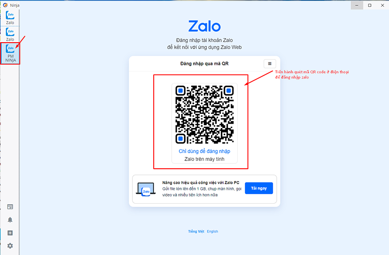 Quét QR code để đăng nhập