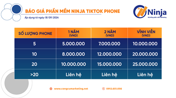 Giá phần mềm Ninja Tiktok Phone