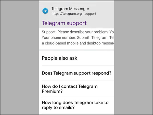 Gõ tìm kiếm Telegram Support