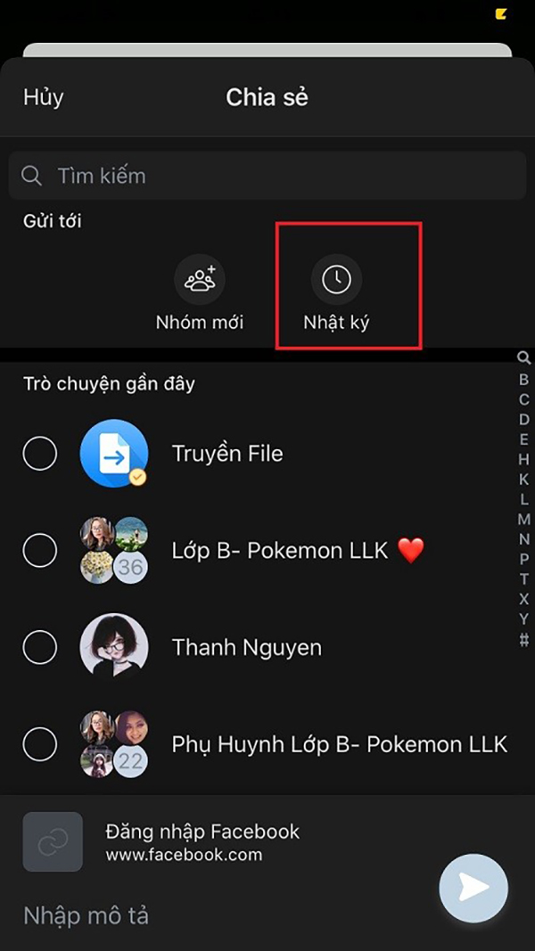 Nhấn chọn Nhật ký