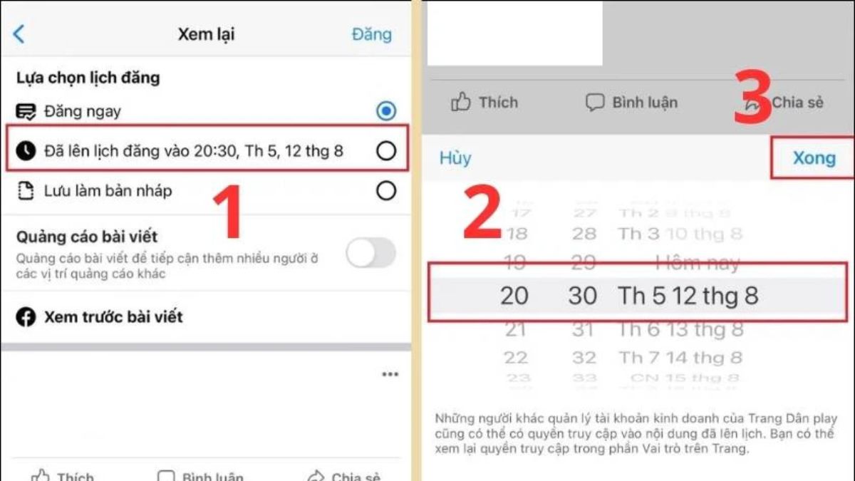 Chọn "Lên lịch bài đăng"