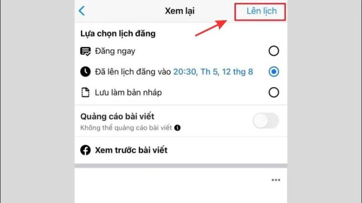  Nhấn vào "Lên lịch"