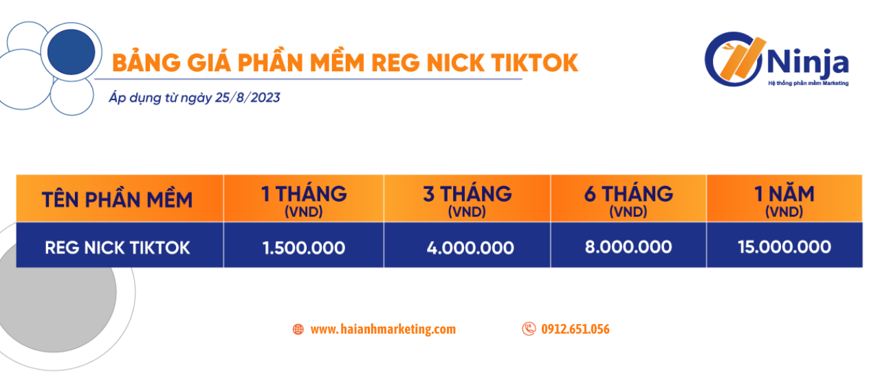 Báo giá phần mềm Ninja Reg Tiktok