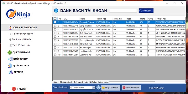 Quản lý tài khoản facebook